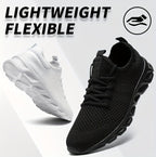 Men's Lightweight Breathable Knit Mesh Sneakers EVA Sole Low-Top Lace-Up Running Walking Shoes White Red Black Round Toe All-Season Gym Travel Daily Wear Sizes US 6-13.5