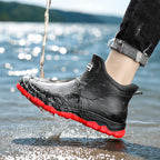 Lightweight Non-Slip Short Ankle Rain Boots for Men and Women Cushioned Insoles Breathable Lining Textured Anti-Slip Sole Fashionable Unisex Couple Rain Boots for Car Washing Outdoor Activities Black Beige US 5.5-12