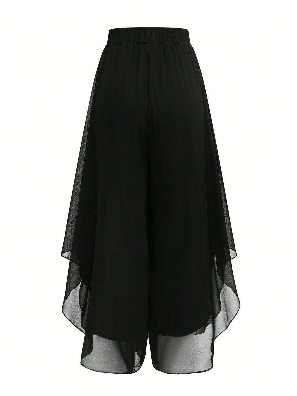 Women's Chiffon Flare Pants Asymmetrical Hem Elegant Flowy Wide Leg Trousers Casual Dressy Solid Color XS-XXL 4 Colors