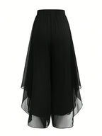 Women's Chiffon Flare Pants Asymmetrical Hem Elegant Flowy Wide Leg Trousers Casual Dressy Solid Color XS-XXL 4 Colors