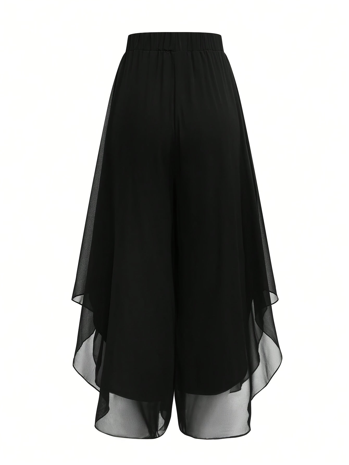 Women's Chiffon Flare Pants Asymmetrical Hem Elegant Flowy Wide Leg Trousers Casual Dressy Solid Color XS-XXL 4 Colors
