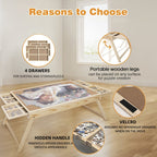 Wooden Jigsaw Puzzle Table with Folding Legs - 4 Drawers & 16 Sorting Grids, Portable Puzzle Board for 1000 Piece Puzzles, Natural Wood Storage & Organization Tray for Adults & Kids, Home & School