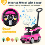 Mercedes-Benz Licensed 3-in-1 Ride-On Push Car for Toddlers 18-36 Months, Kids Sliding Car with Steering Wheel Sound, Push Bar, Adjustable Canopy & Under-Seat Storage - Pink Baby Walker Stroller Gift