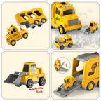 5-in-1 Engineering Vehicle Toy Set for Kids Ages 2+ - Friction Power Construction Trucks Playset with Transport Vehicle, Toddler Boys Gift for Birthday Christmas, Random Accessory Colors