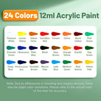 Acrylic Paint Set 12 18 24 or 36 Colors – Fade-Resistant Non-Toxic Tubes for Canvas Wood Rock Fabric Ceramics Clothing Wall Art – Beginner & Professional Artist Supplies