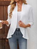 Women Ruffle Hem Cardigan Open Front Three Quarter Sleeve Solid Color Spring Summer Lightweight Cardigan White S M L XL XXL Casual Layering Knit Top