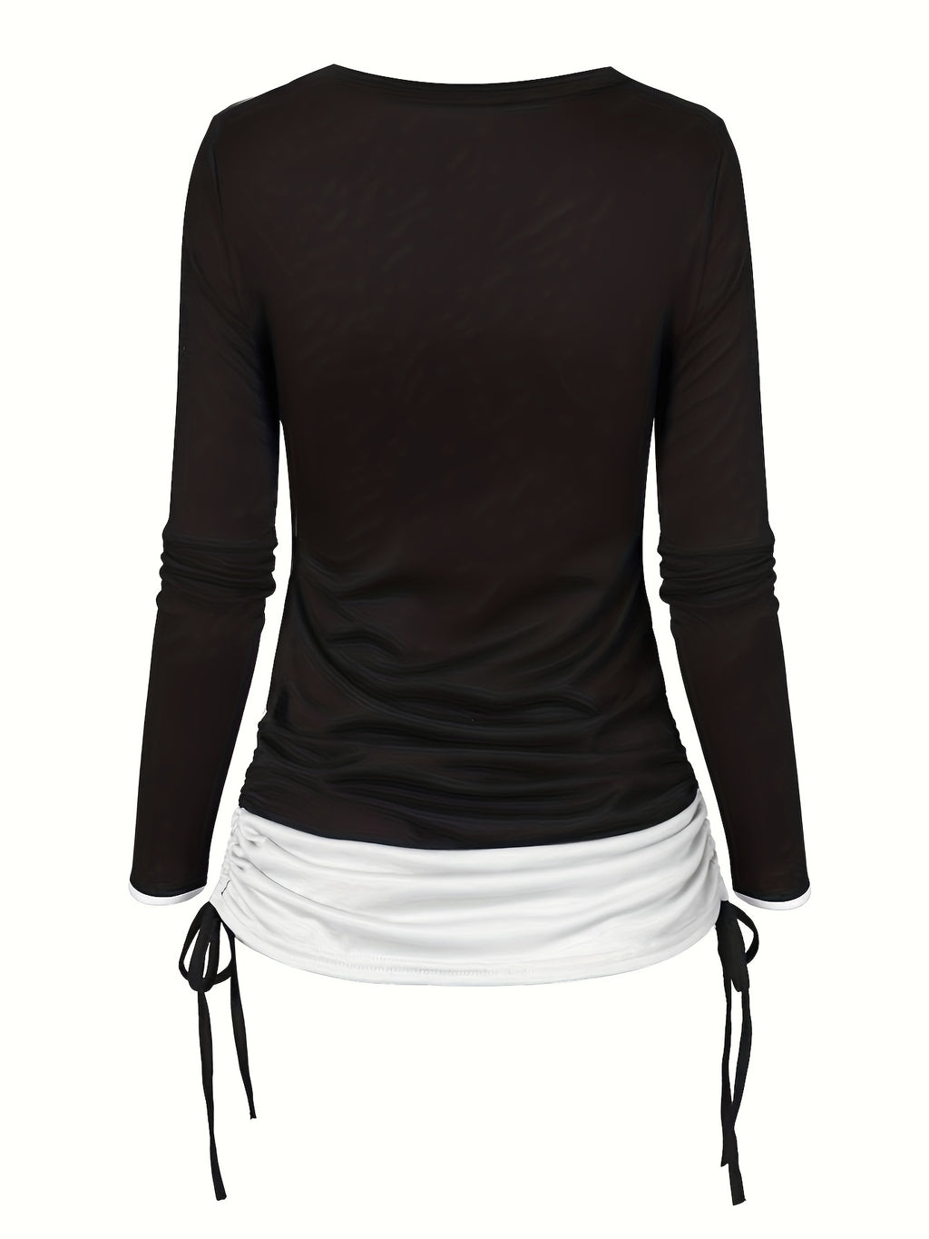 Women's Moon Sun Print Long Sleeve T-Shirt Colorblock Ruched Side Tie Casual Top Stretch Knit 2-in-1 Style Fashion Tee S M L XL XXL