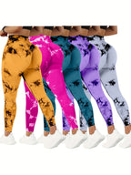 5 Pack High-Waisted Yoga Pants for Women with Tummy Control, Tie-Dye Fitness Leggings Stretchy Running Tights Peach Lift Workout Pants, All-Season Activewear in Various Colors