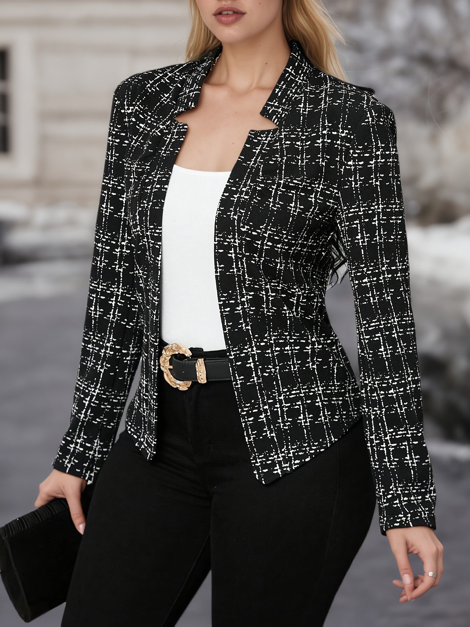 Women's Plaid Blazer Jacket - Beige Brown Structured Collar Office Work Blazer for Women, All Season Lightweight Polyester Suit Jacket S M L XL