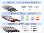 34-Piece Art Mechanical Pencil Set with Case 6 Metal Drafting Pencils 0.5mm 0.7mm 0.9mm 2mm Lead Tips 19 Refill Leads Erasers for Sketching Drawing Artists