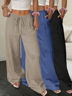 Women's Wide Leg Pants Elegant Solid Color Flowy Trousers Lightweight 100% Polyester All-Season Casual Pants S-XXL