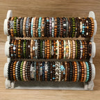 72pcs Boho Wooden Bead Bracelet Set for Women Men – Stackable Stretch Handcrafted Couples Bracelets Assortment Vintage Style Boho Jewelry Gift for Him and Her