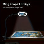 Diamond Painting Magnifier LED Clamp Lamp 10X Hands-Free 5V USB 3 Color Modes 10 Brightness Levels 18'' Flexible Gooseneck for Crafts Sewing Jewelry Making Embroidery Reading Hobby Desk Light