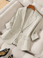 Women's Elegant Blazer Jacket 3/4 Sleeve Loose Fit Office Work Blazer Apricot Black Navy Olive Violet S M L XL XXL