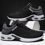Men's Air Cushion Athletic Sneakers – Breathable Lace-Up Casual Sports Shoes with Slip-Resistant Sole, Black & White or Black Blue, Sizes US 6.5–11.5, Sporty Urban Style
