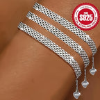 4pcs S925 Sterling Silver Braided Bracelet Set Stackable Woven Bangles for Women and Men Boho Minimalist Jewelry Gift