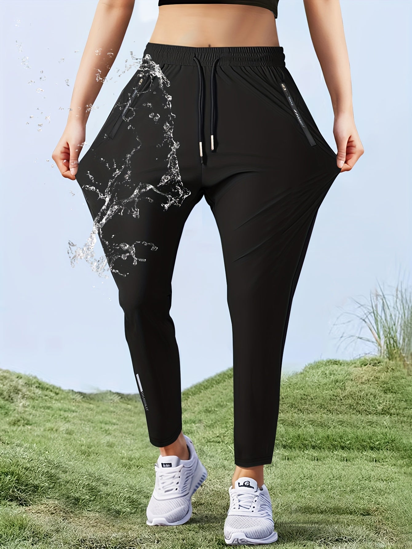 Women's Quick Dry Straight Leg Pants High Stretch - Drawstring Waist Zipper Pocket Athletic Jogger, Water Repellent Lightweight Running Pants 5 Colors XS-XL