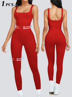 Women's Sleeveless Square Collar Jumpsuit – 90% Nylon Stretch Fabric, Thick & Opaque Active Wear for Yoga, Pilates, Running, Fitness & Everyday Events, Sizes S-XL, Multiple Colors