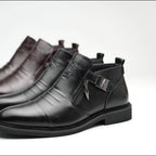 Men's Embossed Leather Ankle Boots – Slip-On Chelsea Boot Casual Dress Style, Black & Brown, Wide Sizes US 8-13.5, Comfortable Non-Slip Sole, Perfect for Work Office Daily Wear