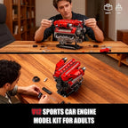 1607pcs Motorized V12 Engine Model Kit with Rechargeable Motor – Sports Car Engine Assembly Set, STEM Mechanical Engineering Building Toy, Group Build Collectible, Holiday Birthday Gift for Adults & Teens
