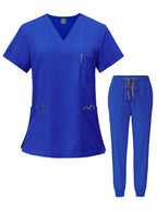 Nurse Scrubs Set – V-Neck Top & Jogger Pants Uniform for Nursing, Medical, Dental & Hospital Healthcare Workers, Solid Color Workwear with Pockets