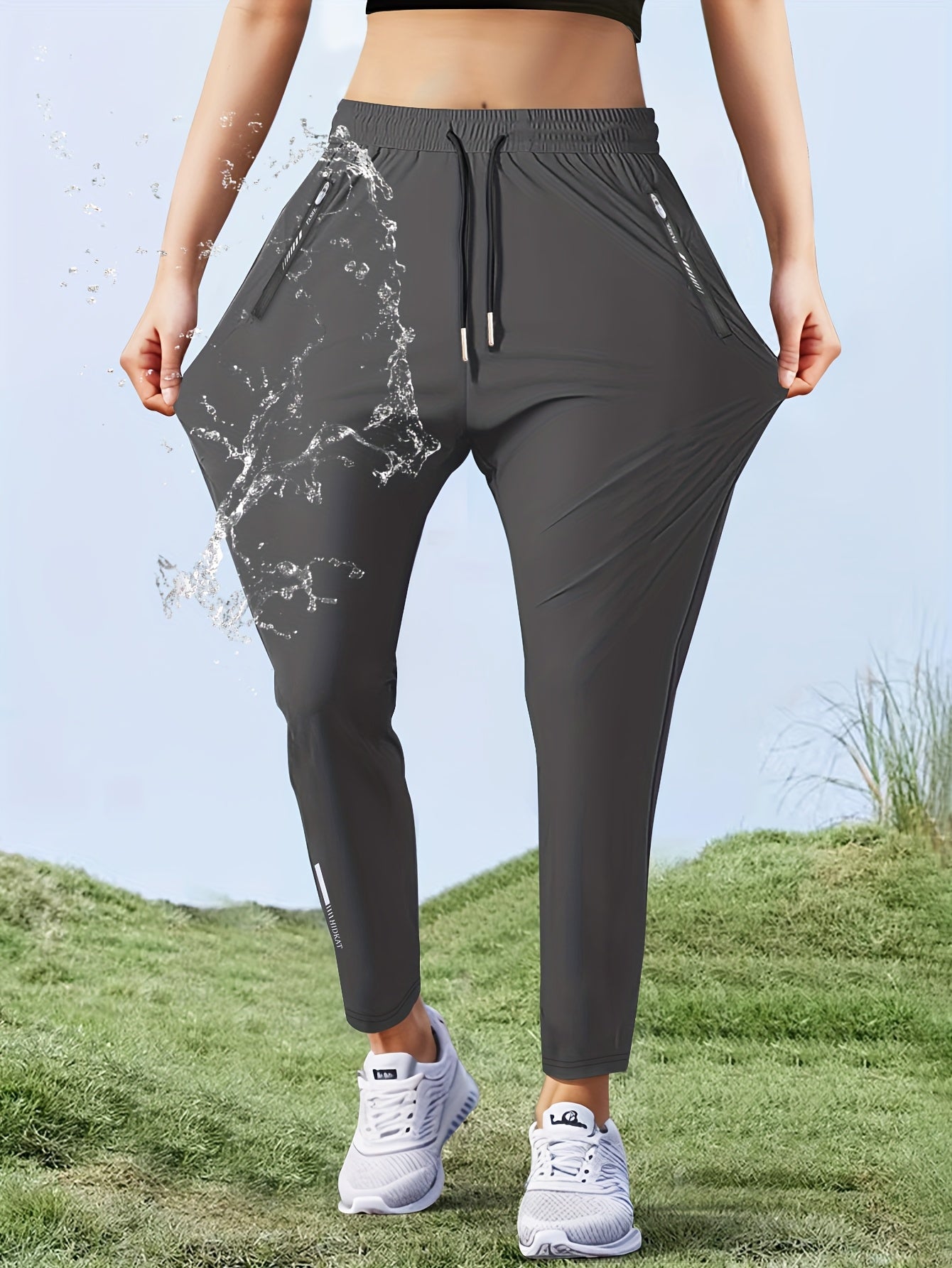 Women's Quick Dry Straight Leg Pants High Stretch - Drawstring Waist Zipper Pocket Athletic Jogger, Water Repellent Lightweight Running Pants 5 Colors XS-XL