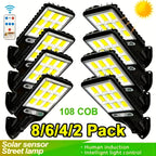 Solar Security Wall Light 108COB LED Motion Sensor with Remote Control – 3 Working Modes, Outdoor Waterproof Spotlight for Garden Patio Porch Garage Door – 2/4/6/8 Pack, Holiday Gift