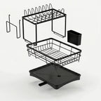 2-Tier Dish Drying Rack for Kitchen Counter with Drainboard Drain Mat Knife Fork Cup Holder Utensil Organizer Dish Drainer Kitchen Gadget Gift for Women Mother's Day