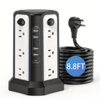 Power Strip Tower 16 AC Outlets 5 USB Ports USB-C PD20W 1500J Surge Protector Flat Plug Desktop Extension Cord