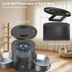 Automatic Cat Feeder 3L Dual Bowl – 102.5oz Timed & Portion-Controlled Pet Food Dispenser for Cats & Dogs, 1-6 Meals Per Day, Anti-Clog Push-Button, Battery Operated, Black