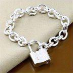 925 Sterling Silver Chain Bracelet for Women – Dainty Korean Boho Lock Clasp Pendant Bracelet, Hypoallergenic, Lightweight 2g, Perfect Gift for Her