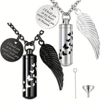 Cylinder Urn Necklace for Ashes - Stainless Steel Butterfly & Angel Wing Memorial Keepsake Pendant for Pet & Human Loss, Cremation Jewelry for Women Men & Loved Ones (Silvery)