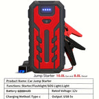7-in-1 Portable Car Jump Starter 10000mAh – Multi-Functional Emergency Battery Booster with LED Emergency Light for Gas (2.64 Gal) & Diesel (2.38 Gal) Engines, Car Emergency Tool Kit