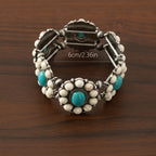 Boho Turquoise Beaded Stretch Bracelet for Women – Vintage Bohemian Elastic Zinc Alloy Wristband, Casual Everyday Jewelry & Perfect Gift for Her