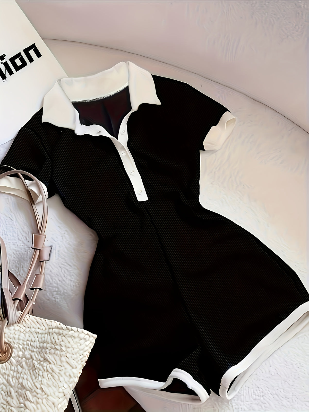 Women Color Block Bodysuit Y2K Lapel Collar Casual Stretch Fitted One Piece Top Black XS S M L XL XXL
