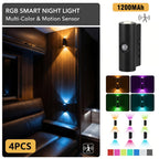 Motion Sensor Wall Lights 4-Pack – Rechargeable Wireless Magnetic LED Night Light, Dual Head, RGB 3 Colors, for Bedroom, Stairs, Cabinet, Closet & RV Interior | Velora