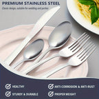 Stainless Steel Flatware Set 60/90 Piece – Silverware for 12-18 People with Gift Box, Steak Knives Salad Forks Dessert Spoons, Dishwasher Safe, for Home Wedding Camping Party Halloween