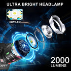 LED Headlamp Rechargeable 4 Modes Adjustable Focal Length 90° Tilt Warning Taillight Camping Hiking Adventure Emergency Repair Work Durable Headlight for Adults