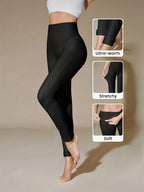 Women's High Waist Thermal Brushed Leggings - Warm Winter Thickened Yoga Pants with Jacquard Pattern - Slim Ankle Sports Tights for Women S M L