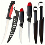 3 Piece Fishing Knife Set with Stainless Steel Blades, Fish Fillet Boning Gutting Knives with Cut Resistant Gloves, Fishing Line Cutter & Cord – Unique Fishing Gift for Anglers & Campers