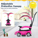 Mercedes-Benz Licensed 3-in-1 Ride-On Push Car for Toddlers 18-36 Months, Kids Sliding Car with Steering Wheel Sound, Push Bar, Adjustable Canopy & Under-Seat Storage - Pink Baby Walker Stroller Gift