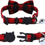 Cat Collars with Bells 4 Pack - Adjustable 7.5-12 Inch Plaid Breakaway Safety Buckle Collar with Bell & Bow for Kittens and Small Dogs, Cute Plaid Pattern, Comfortable Fabric, Multi-Color Set