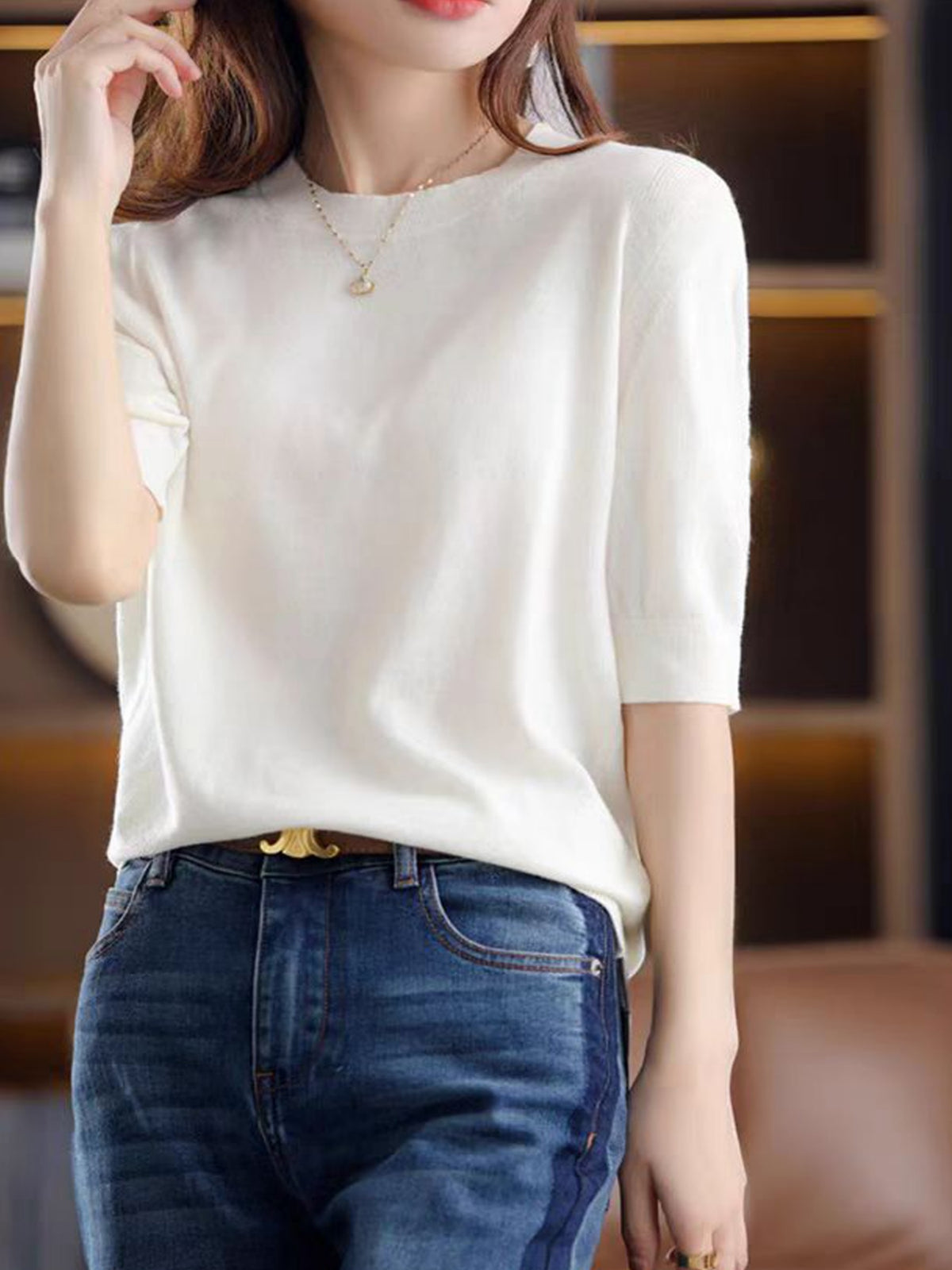 Women's Crew Neck 3/4 Sleeve Shirt Vintage Elegant Base Layer Top High Elasticity Smooth Solid Color Spring Autumn Casual Blouse Coffee Black Green Claret S M L XL XXL