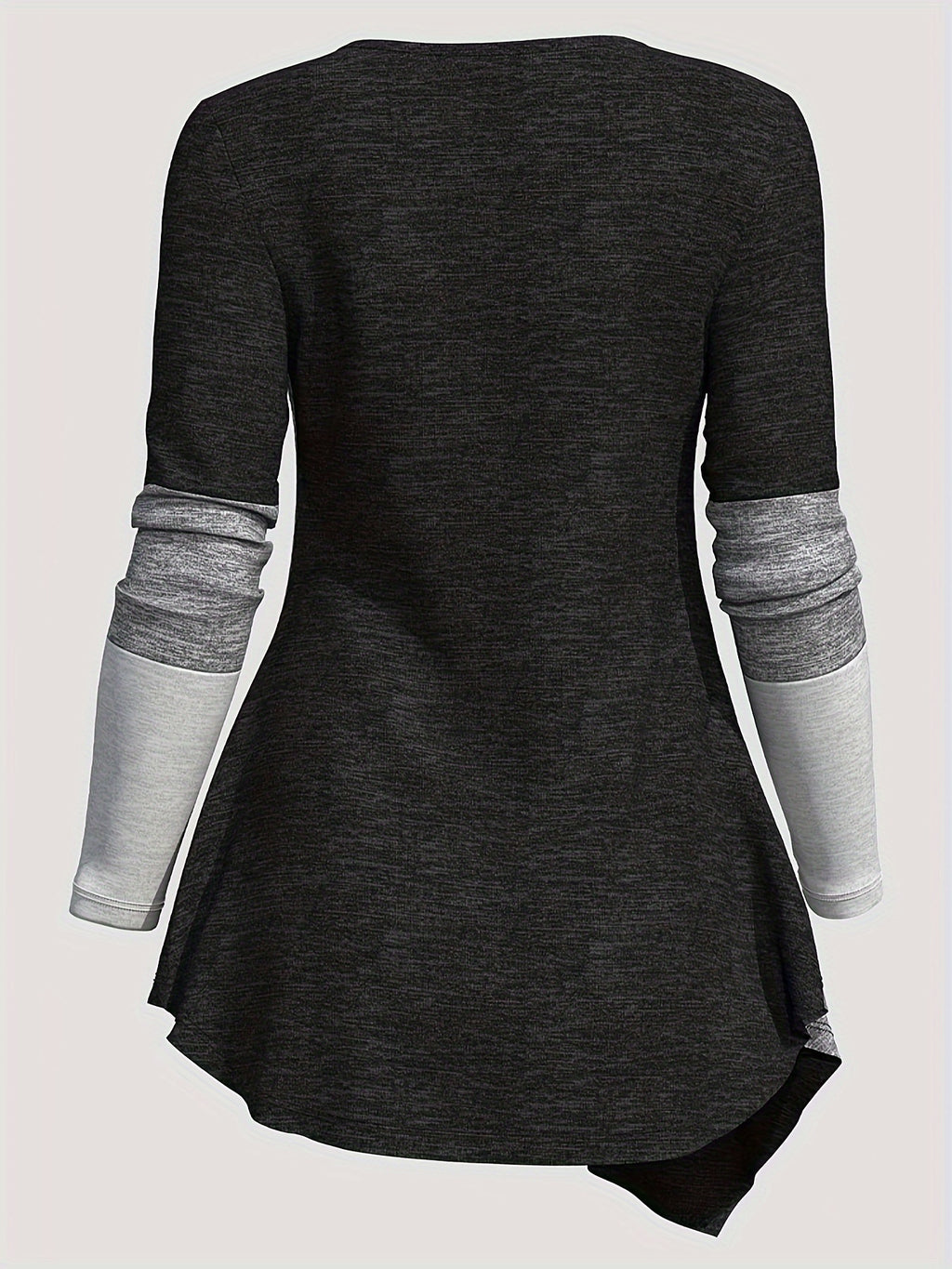 Color Block Patchwork Long Sleeve Top Women Irregular Hem Wide Lapel Knit Casual Spring Fall Black Mixed Colors S M L XL XXL