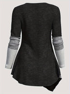 Color Block Patchwork Long Sleeve Top Women Irregular Hem Wide Lapel Knit Casual Spring Fall Black Mixed Colors S M L XL XXL