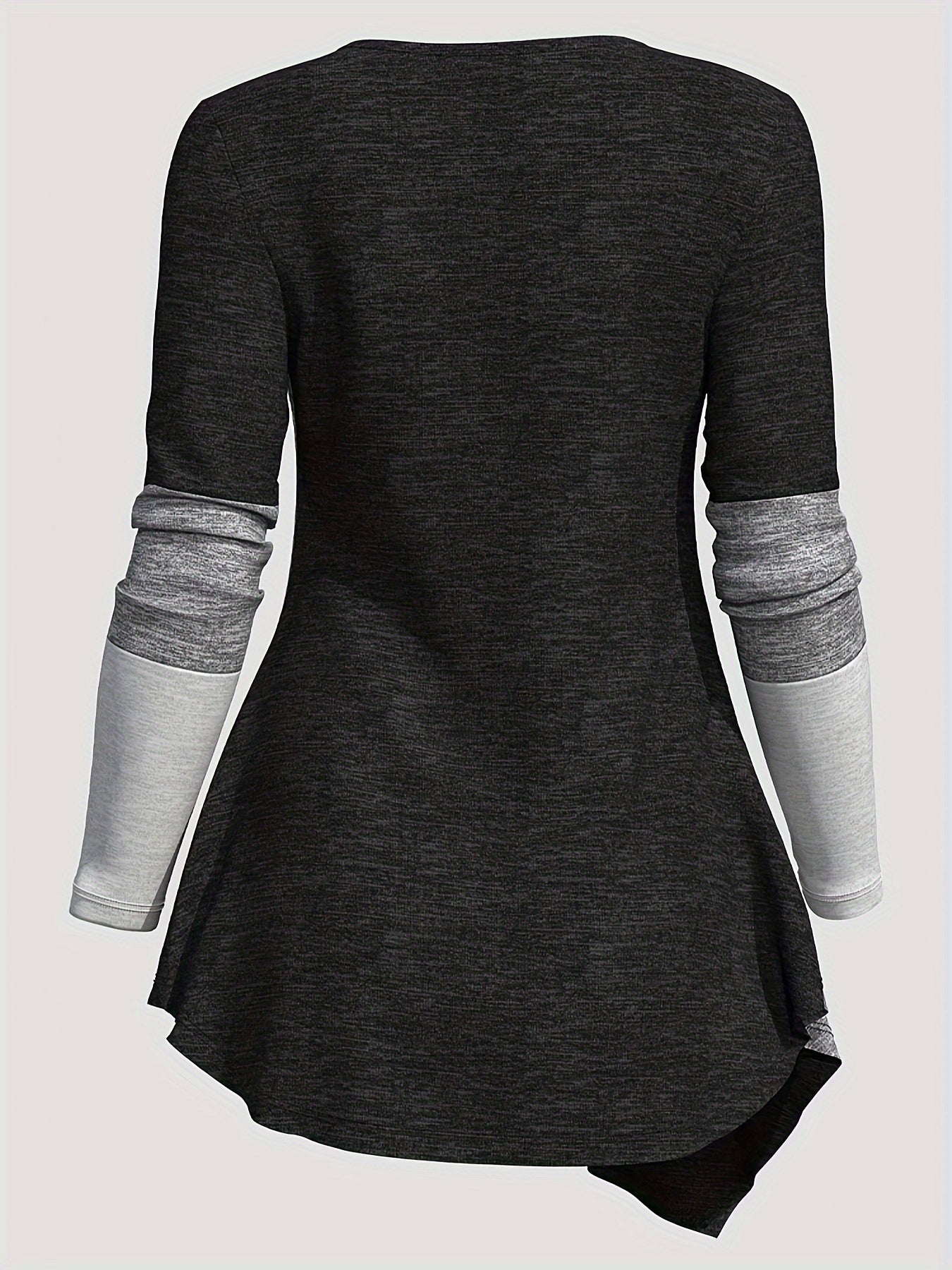 Color Block Patchwork Long Sleeve Top Women Irregular Hem Wide Lapel Knit Casual Spring Fall Black Mixed Colors S M L XL XXL