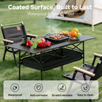 Portable Folding Camping Table Aluminum Lightweight Outdoor Picnic Table with Mesh Storage Bag & Carry Bag – Height Adjustable 37.4", Easy to Store, for Camping, Beach, Backyard, BBQ, Party & Patio