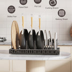 Pull-Out Pot and Pan Organizer for Kitchen Cabinets – Sliding Lid Rack & Pan Holder with 8/16 Adjustable Dividers for Storing Lids, Baking Tools & Plates, Cabinet Storage Box, Black or White