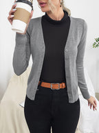 Women's Elegant V-Neck Button Knit Cardigan – High-End Solid Color Medium Stretch Jersey Sweater Office Casual Outerwear Fall Winter Layering Top