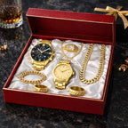 Men's Luxury Mechanical Watch & Jewelry Gift Set 4pcs – Vintage Electroplated Alloy Bracelet, Necklace & Ring, Elegant Business Casual Accessory Set for Christmas, Valentine's Day & Holiday Gifts